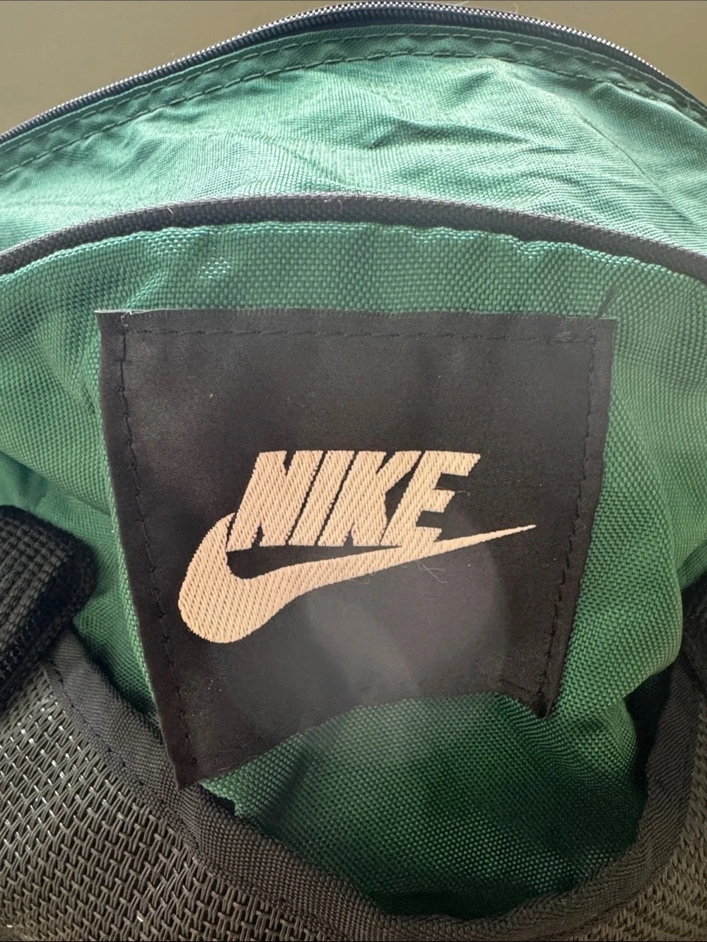 Vintage Nike Green and Black Carry On Duffle Bag Handles Long Strap Zipper